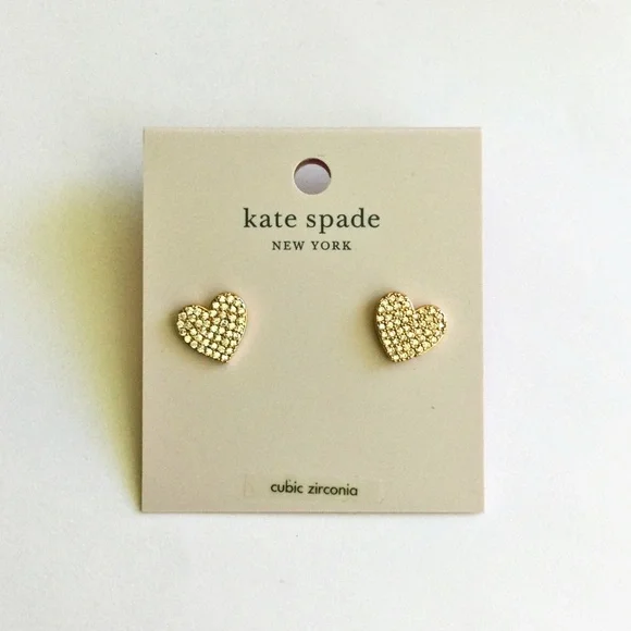 PRICE FIRM - KATE SPADE Heart Shaped Rose Gold Tone Pave Stud Earrings - NWT - Picture 8 of 16